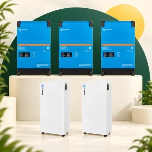 Drie Victron MultiPlus-II-omvormers met twee Hithium ARKVOLT L16-batterijen voor 15 kVA en 32 kWh energieopslag